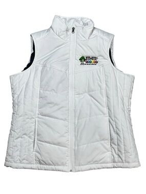White & Green M&M Racing Port Authority Full Zip Multi Pocket Puffer Vest XXL